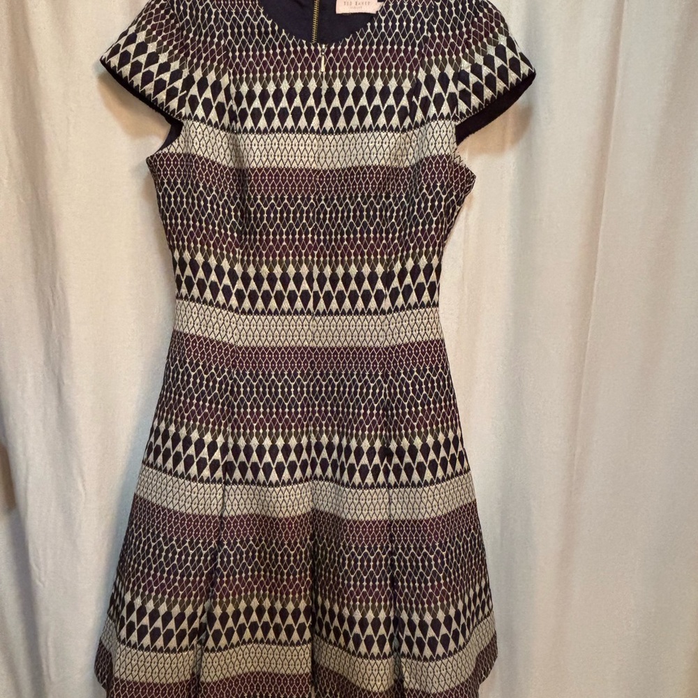 Ted Baker Glity Metallic  Jaquard pleated Skater Dress
